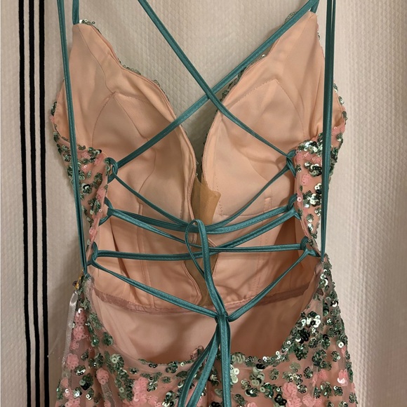 Sequin Evening Gown in Pink and Green - Picture 5 of 9